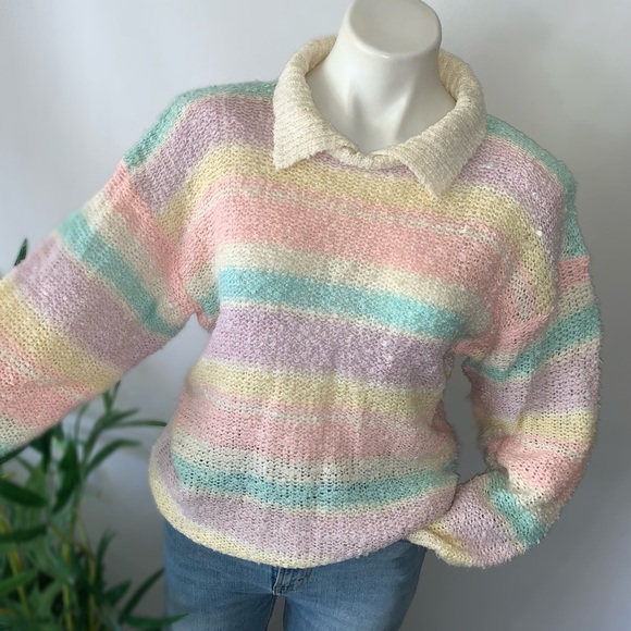 v i n t a g e :: Dreamy Pastel Striped Slouchy Knit Sweater - Picture 15 of 15
